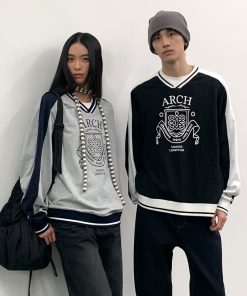 Loose V-Neck Quick-Dry Breathable Men's Long Sleeve T-Shirt - Stylish Casual Top for 90s and Y2K Fashion Enthusiasts