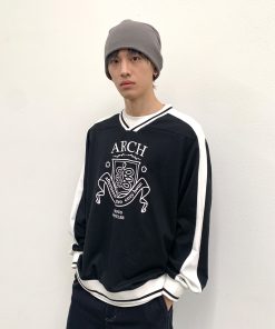 Loose V-Neck Quick-Dry Breathable Men's Long Sleeve T-Shirt - Stylish Casual Top for 90s and Y2K Fashion Enthusiasts