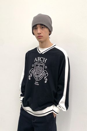 Loose V-Neck Quick-Dry Breathable Men's Long Sleeve T-Shirt - Stylish Casual Top for 90s and Y2K Fashion Enthusiasts