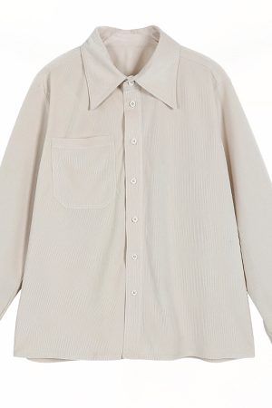 Loose White Corduroy Shirt for Women - Thickened Autumn Winter Layering Top, Trendy Niche Style for Students