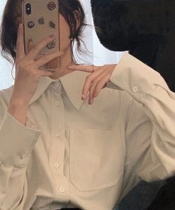 Loose White Corduroy Shirt for Women - Thickened Autumn Winter Layering Top, Trendy Niche Style for Students