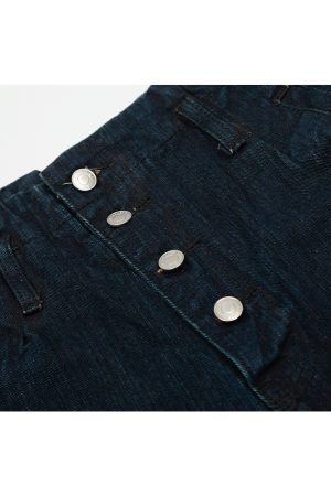Loose Wide-Leg Jeans with Button Decoration in Raw Fabric - Trendy Machete Pants for Effortless Style and Comfort
