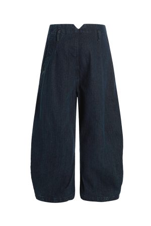 Loose Wide-Leg Jeans with Button Decoration in Raw Fabric - Trendy Machete Pants for Effortless Style and Comfort