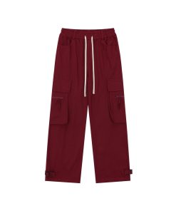 Loose Wide-Leg Red Cargo Pants for Men and Women - Trendy American Street Style Floor-Length Trousers for Street Dance Fashion