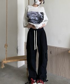 Loose Wide-Leg Red Cargo Pants for Men and Women - Trendy American Street Style Floor-Length Trousers for Street Dance Fashion