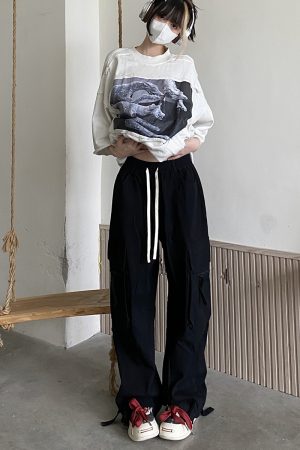Loose Wide-Leg Red Cargo Pants for Men and Women - Trendy American Street Style Floor-Length Trousers for Street Dance Fashion