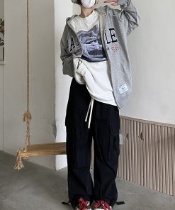 Loose Wide-Leg Red Cargo Pants for Men and Women - Trendy American Street Style Floor-Length Trousers for Street Dance Fashion