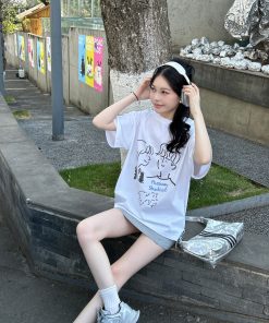 Love Story Short Sleeve Casual T-Shirt for Women - 100% Cotton, Trendy Summer Top for Couples, Perfect for Y2K and 90s Styles