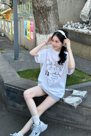 Love Story Short Sleeve Casual T-Shirt for Women - 100% Cotton, Trendy Summer Top for Couples, Perfect for Y2K and 90s Styles