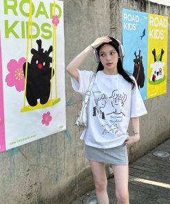 Love Story Short Sleeve Casual T-Shirt for Women - 100% Cotton, Trendy Summer Top for Couples, Perfect for Y2K and 90s Styles