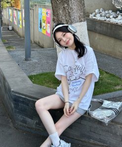 Love Story Short Sleeve Casual T-Shirt for Women - 100% Cotton, Trendy Summer Top for Couples, Perfect for Y2K and 90s Styles