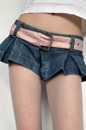 Low Waist Ultra Short Denim Skirt Pants - Vintage Washed Euro-American Street Style, Y2K Inspired Fashion