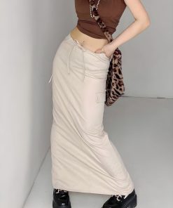 Lowrisejeans Outfit Grunge, Football Outfits - Drawstring Waist Parachute Maxi Skirt