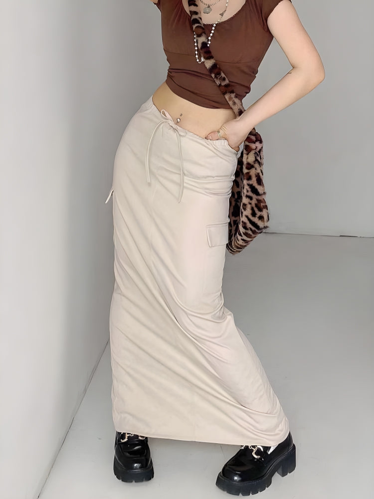 Lowrisejeans Outfit Grunge, Football Outfits - Drawstring Waist Parachute Maxi Skirt Lowrisejeans Outfit Grunge, Football Outfits - Drawstring Waist Parachute Maxi Skirt