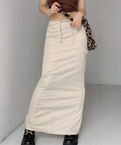 Lowrisejeans Outfit Grunge, Football Outfits - Drawstring Waist Parachute Maxi Skirt