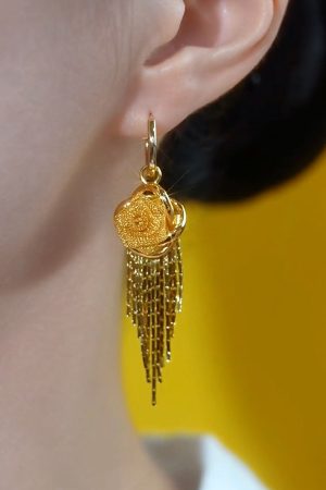 Luminous Hollow Yellow Flower Tassel Earrings - High-End Fashion with Hong Kong Style Goddess Vibe