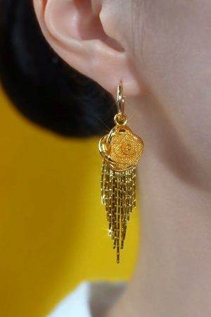 Luminous Hollow Yellow Flower Tassel Earrings - High-End Fashion with Hong Kong Style Goddess Vibe