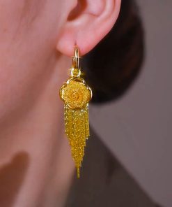 Luminous Hollow Yellow Flower Tassel Earrings - High-End Fashion with Hong Kong Style Goddess Vibe