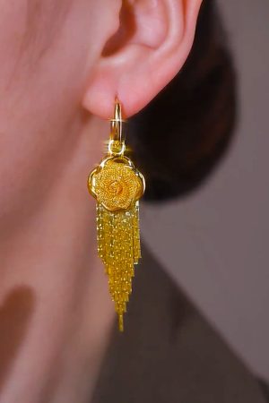 Luminous Hollow Yellow Flower Tassel Earrings - High-End Fashion with Hong Kong Style Goddess Vibe