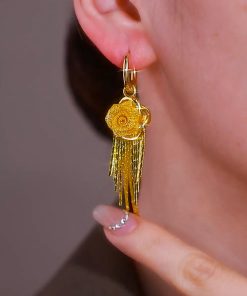 Luminous Hollow Yellow Flower Tassel Earrings - High-End Fashion with Hong Kong Style Goddess Vibe