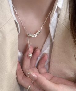 Luminous Metal Cat Eye Round Ball Necklace for Women - Light Luxury Clavicle Chain, Trendy 2025 Niche Design Accessory