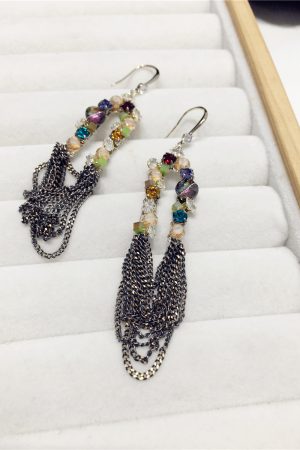 Luxurious Ethnic Style Color-Block Multi-Layer Tassel Hook Earrings with Crystal Accents - Boho Chic Accessories