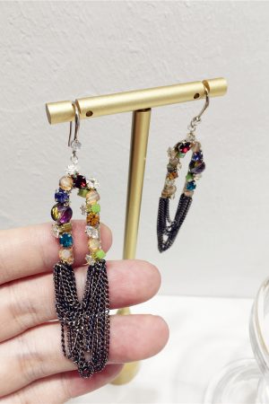 Luxurious Ethnic Style Color-Block Multi-Layer Tassel Hook Earrings with Crystal Accents - Boho Chic Accessories