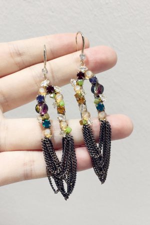 Luxurious Ethnic Style Color-Block Multi-Layer Tassel Hook Earrings with Crystal Accents - Boho Chic Accessories