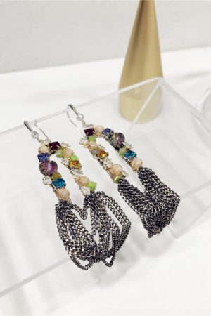 Luxurious Ethnic Style Color-Block Multi-Layer Tassel Hook Earrings with Crystal Accents - Boho Chic Accessories