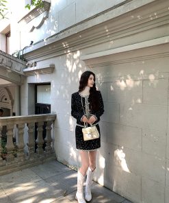 Luxurious Women's Two-Piece Fashion Set: Hepburn Diary Fragrant Wind Coat & Half Skirt - Chic Style for Wealthy Ladies