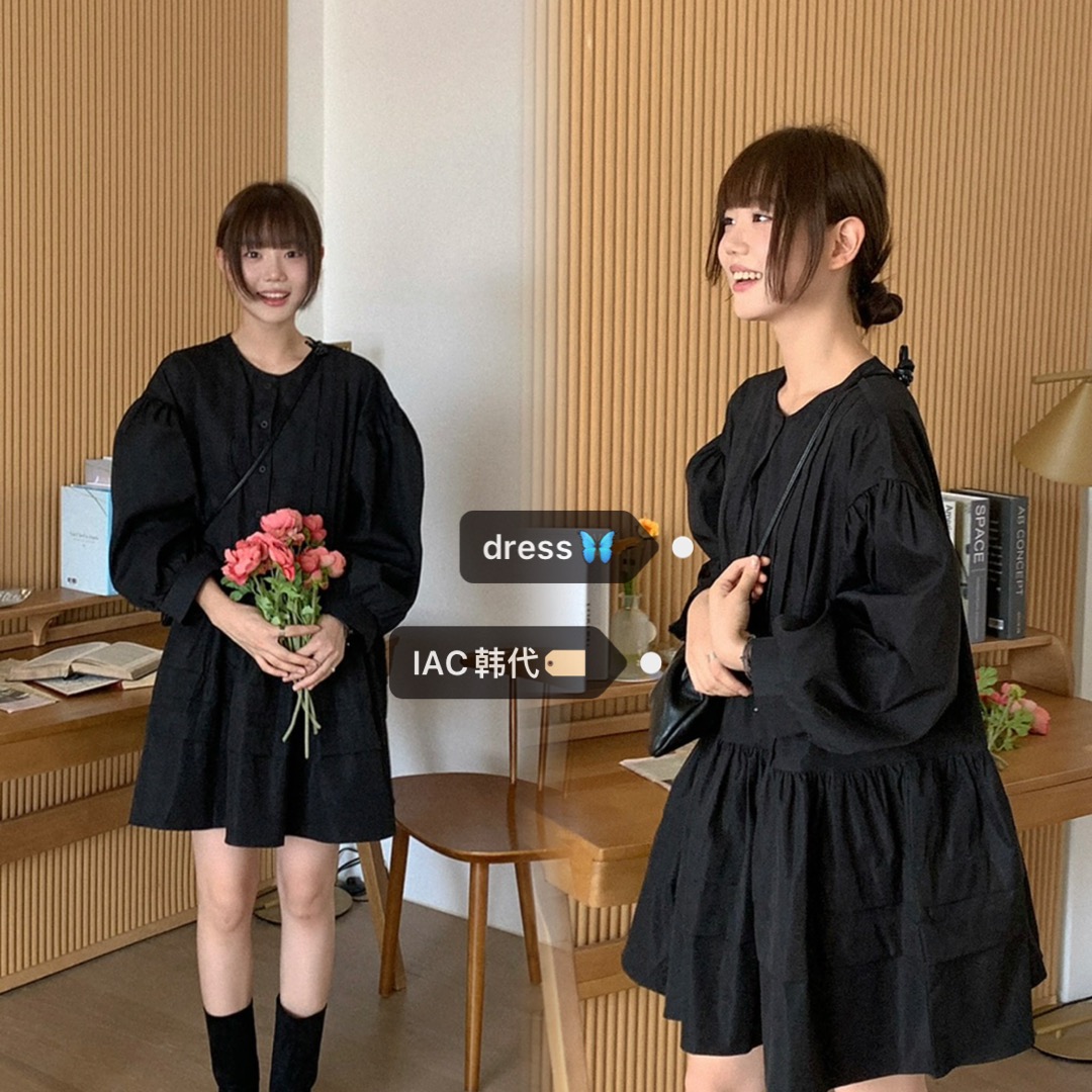 Luxury Dark Pleated Button Cake Dress - Elegant Korean Style Party Dress for Chic Evening Looks Luxury Dark Pleated Button Cake Dress - Elegant Korean Style Party Dress for Chic Evening Looks