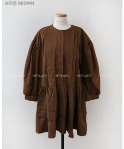 Luxury Dark Pleated Button Cake Dress - Elegant Korean Style Party Dress for Chic Evening Looks