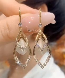 Luxury Diamond-Shaped Zircon Drop Earrings with Pure Silver Pins - Versatile Fashionable Design for a Slimmer Face Look