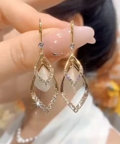 Luxury Diamond-Shaped Zircon Drop Earrings with Pure Silver Pins - Versatile Fashionable Design for a Slimmer Face Look