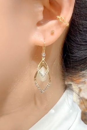 Luxury Diamond-Shaped Zircon Drop Earrings with Pure Silver Pins - Versatile Fashionable Design for a Slimmer Face Look