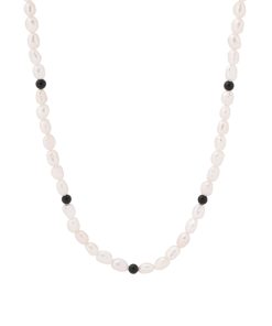 Luxury Freshwater Pearl Spacer Necklace with Black Agate and 925 Silver Clavicle Chain - Elegant Floating Design
