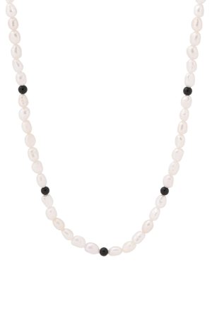 Luxury Freshwater Pearl Spacer Necklace with Black Agate and 925 Silver Clavicle Chain - Elegant Floating Design