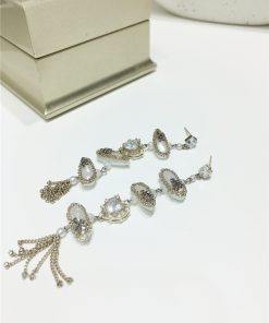 Luxury Handmade Baroque Pearl Tassel Earrings with Diamond-Inlaid Heart-Shaped Chain - Elegant Statement Jewelry