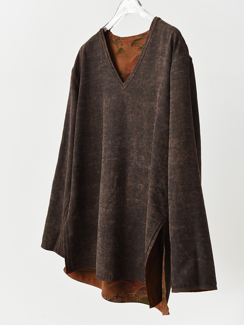 Luxury Heavyweight Xiangyun Silk V-Neck Reversible Long Sleeve Shirt - Retro National Style Chinese Long Top Luxury Heavyweight Xiangyun Silk V-Neck Reversible Long Sleeve Shirt - Retro National Style Chinese Long Top