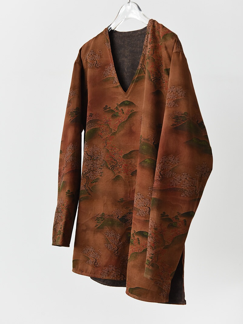 Luxury Heavyweight Xiangyun Silk V-Neck Reversible Long Sleeve Shirt - Retro National Style Chinese Long Top Luxury Heavyweight Xiangyun Silk V-Neck Reversible Long Sleeve Shirt - Retro National Style Chinese Long Top