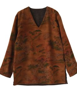 Luxury Heavyweight Xiangyun Silk V-Neck Reversible Long Sleeve Shirt - Retro National Style Chinese Long Top