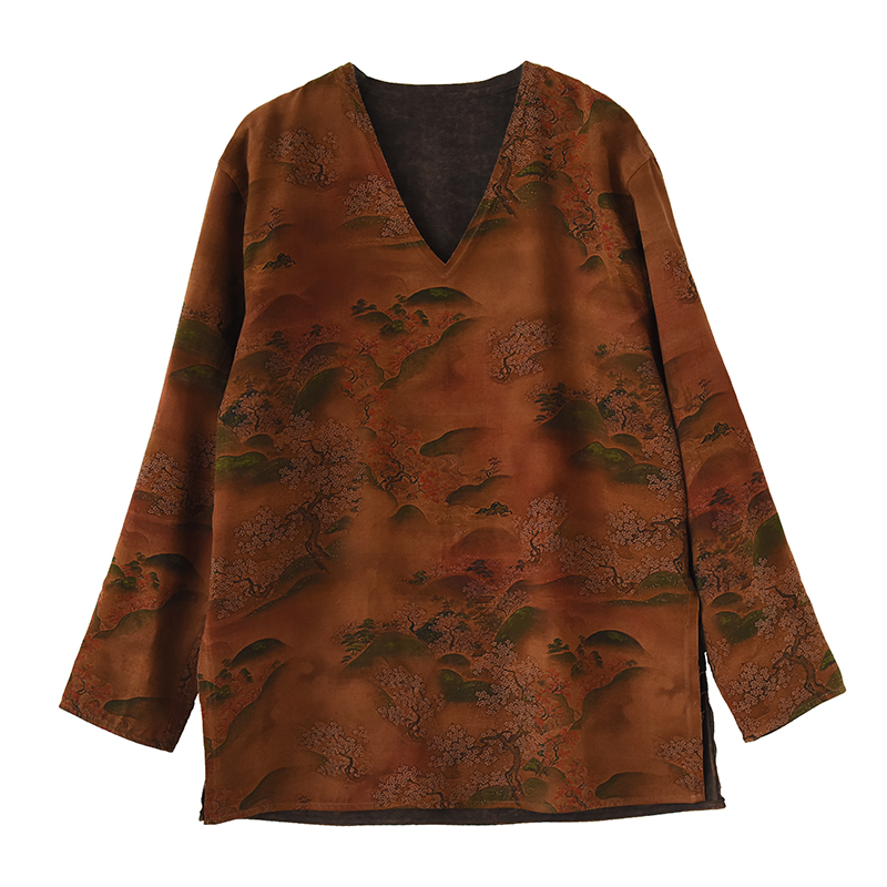 Luxury Heavyweight Xiangyun Silk V-Neck Reversible Long Sleeve Shirt - Retro National Style Chinese Long Top Luxury Heavyweight Xiangyun Silk V-Neck Reversible Long Sleeve Shirt - Retro National Style Chinese Long Top