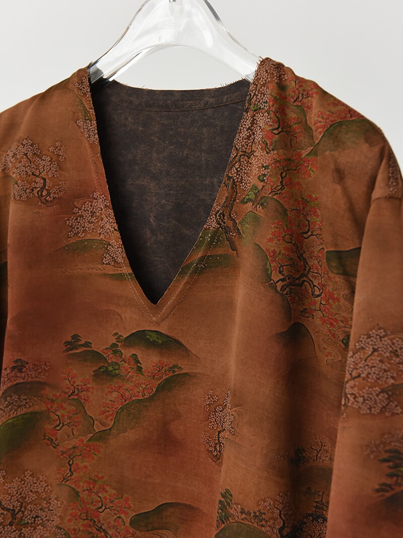 Luxury Heavyweight Xiangyun Silk V-Neck Reversible Long Sleeve Shirt - Retro National Style Chinese Long Top Luxury Heavyweight Xiangyun Silk V-Neck Reversible Long Sleeve Shirt - Retro National Style Chinese Long Top