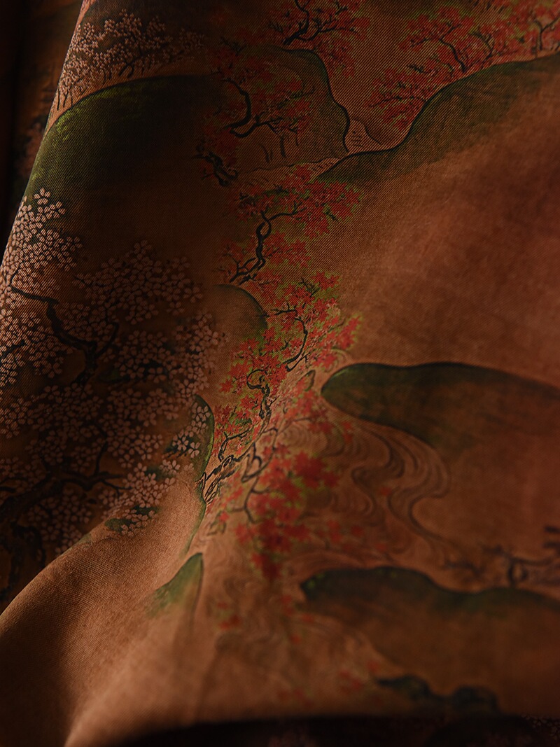 Luxury Heavyweight Xiangyun Silk V-Neck Reversible Long Sleeve Shirt - Retro National Style Chinese Long Top Luxury Heavyweight Xiangyun Silk V-Neck Reversible Long Sleeve Shirt - Retro National Style Chinese Long Top