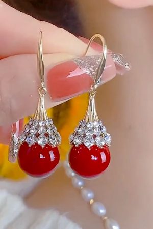 Luxury Micro-Inlaid Red Teardrop Earrings - High-End Festive Ear Pendants for Autumn Winter 2025, Perfect for Zodiac Celebrations