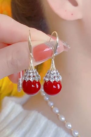 Luxury Micro-Inlaid Red Teardrop Earrings - High-End Festive Ear Pendants for Autumn Winter 2025, Perfect for Zodiac Celebrations