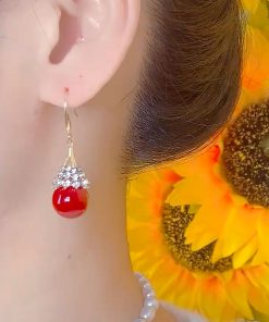 Luxury Micro-Inlaid Red Teardrop Earrings - High-End Festive Ear Pendants for Autumn Winter 2025, Perfect for Zodiac Celebrations