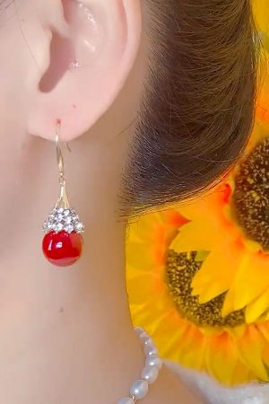 Luxury Micro-Inlaid Red Teardrop Earrings - High-End Festive Ear Pendants for Autumn Winter 2025, Perfect for Zodiac Celebrations