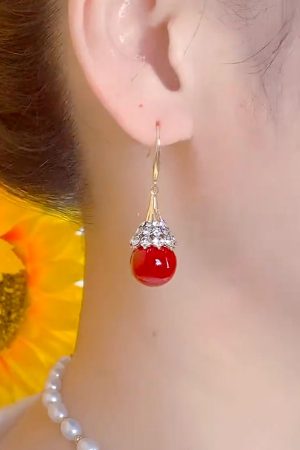 Luxury Micro-Inlaid Red Teardrop Earrings - High-End Festive Ear Pendants for Autumn Winter 2025, Perfect for Zodiac Celebrations