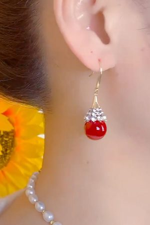 Luxury Micro-Inlaid Red Teardrop Earrings - High-End Festive Ear Pendants for Autumn Winter 2025, Perfect for Zodiac Celebrations